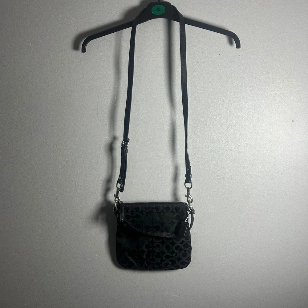 Coach Signature C Monogram Canvas Leather Crossbody Bag Black Silver Hardware